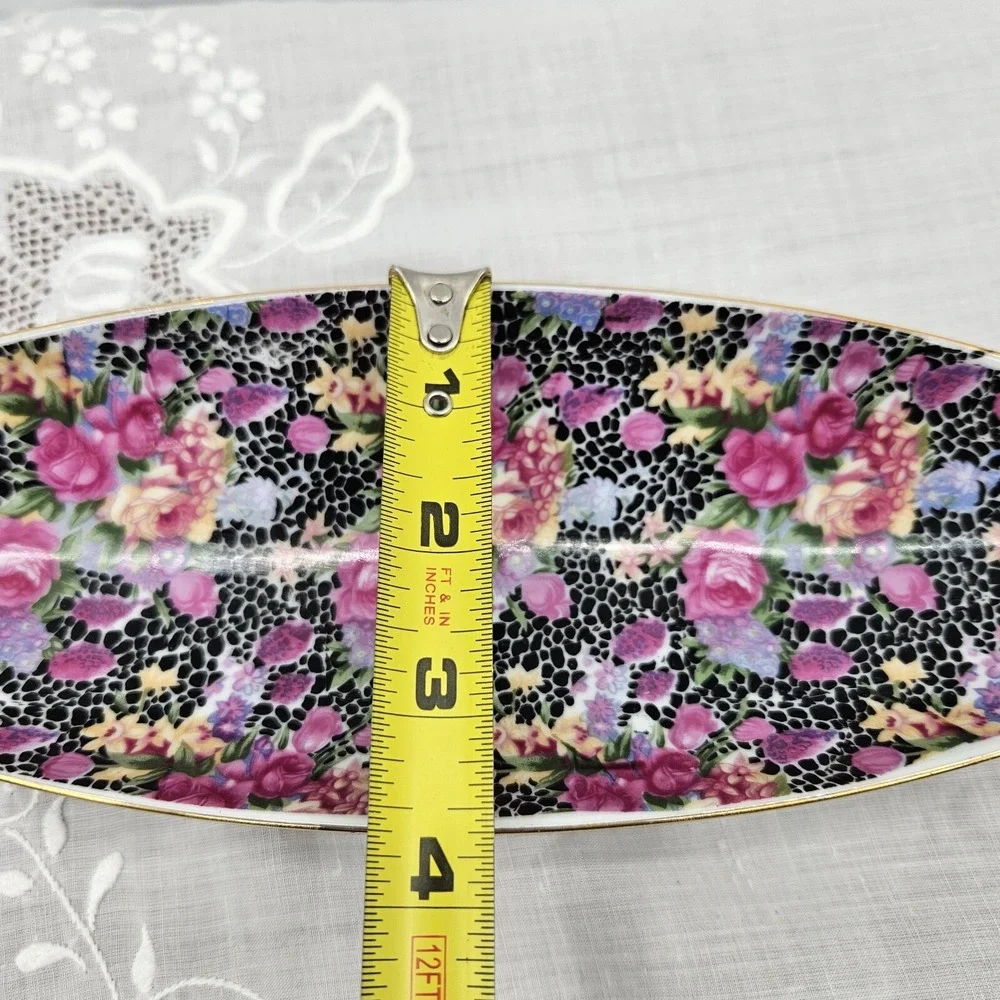 Arnart 5th Ave Royal Mint Floral Lace Oval Porcelain Tray Gold‎ Trim 2178 Japan